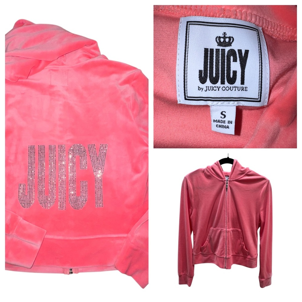 Juicy Couture Pink Crystal Logo Velour Zip Hoodie